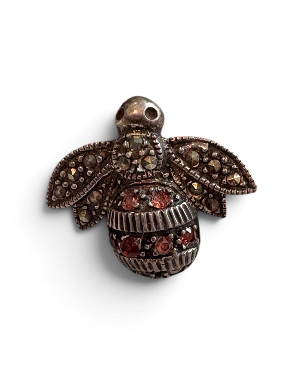 Vintage Style Marcasite Bee Brooch Pink Rhinestone Silver Tone Insect Pin